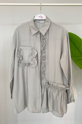 Lale Butik - Gray Ruffle Detailed Ayrobin Shirt Tunic 4195