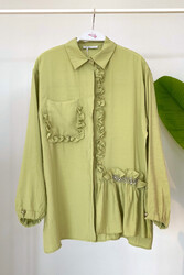 Lale Butik - Green Ruffle Detail Ayrobin Shirt Tunic 4195