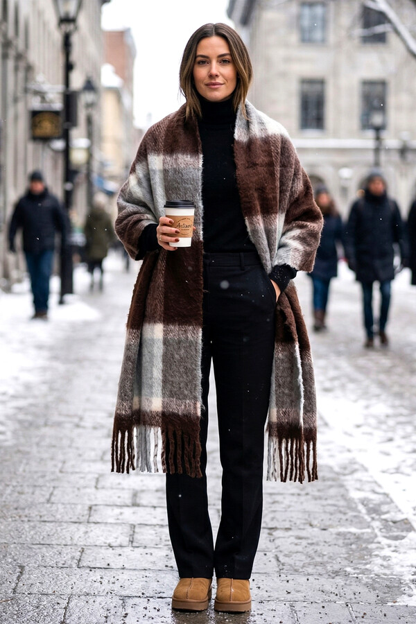 Grey Plaid Scarf with Brown Tones | Remsa Mayo - Thumbnail