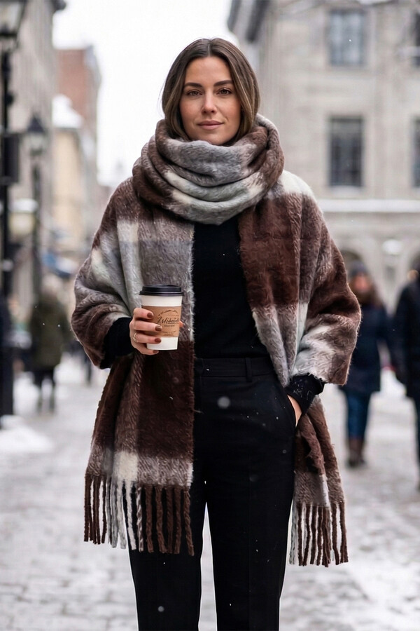 Grey Plaid Scarf with Brown Tones | Remsa Mayo - Thumbnail