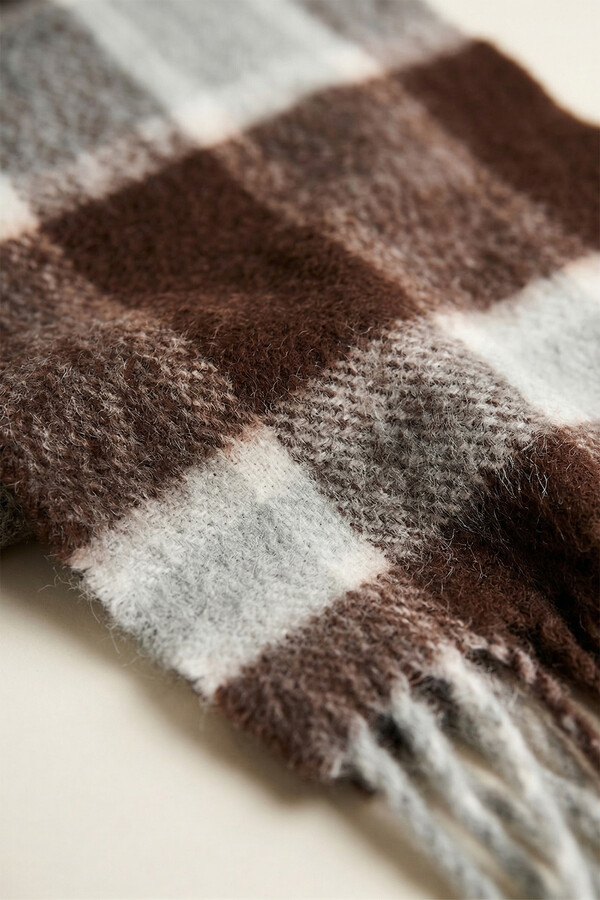 Grey Plaid Scarf with Brown Tones | Remsa Mayo - Thumbnail
