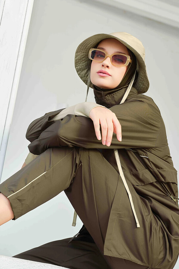Haki Full-Cover Modest Swimwear Set with Swim Cap - Thumbnail