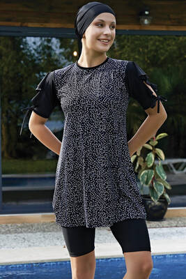 Remsa - Half-Cover Lycra Ruffled Short Sleeve Swimsuit 2423 Black Remsa - Half-Cover Lycra Ruffled Short Sleeve Swimsuit 2423 Black