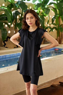 Remsa - Remsa Swimwear Semi Covered Swimsuit Ruffle Design 2150 Hilal Black (1)