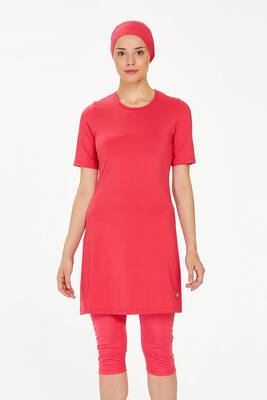 Maresiva - Half-Covered Swimsuit with Short Sleeves and Leggings Walt 0572 Coral Maresiva - Half-Covered Swimsuit with Short Sleeves and Leggings Walt 0572 Coral