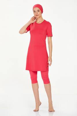 Maresiva - Half-Covered Swimsuit with Short Sleeves and Leggings Walt 0572 Coral (1) Maresiva - Half-Covered Swimsuit with Short Sleeves and Leggings Walt 0572 Coral (1)