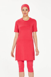Maresiva - Half-Covered Swimsuit with Short Sleeves and Leggings Walt 0572 Coral