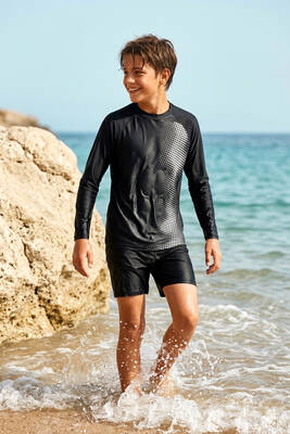 Haliç Mayo - Haliç Mayo UV Korumalı Genç Uzun Kollu Tek Üst Mayo Erkek Çocuk Tshirt 5317 Siyah
