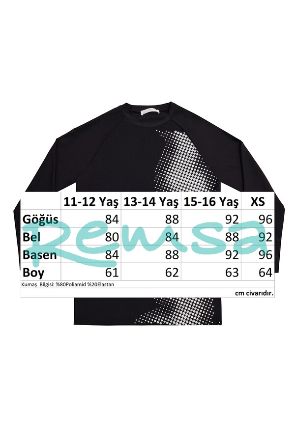 Haliç Mayo UV Korumalı Genç Uzun Kollu Tek Üst Mayo Erkek Çocuk Tshirt 5317 Siyah - Thumbnail