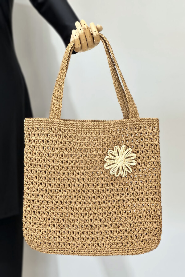 Hand-Knitted Rattan Beach Bag - Thumbnail