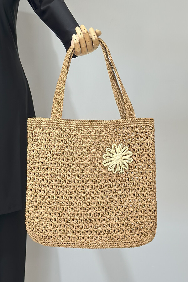 Hand-Knitted Rattan Beach Bag - Thumbnail
