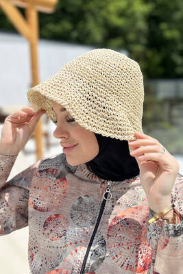 Remsa - Hand-Knitted Straw Hat RŞ-83 Beige (1) Remsa - Hand-Knitted Straw Hat RŞ-83 Beige (1)