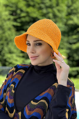 Remsa - Hand-Knitted Straw Hat RŞ-83 Orange Remsa - Hand-Knitted Straw Hat RŞ-83 Orange