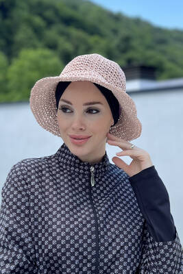 Remsa - Hand-Knitted Straw Hat RŞ-83 Powder Pink Remsa - Hand-Knitted Straw Hat RŞ-83 Powder Pink