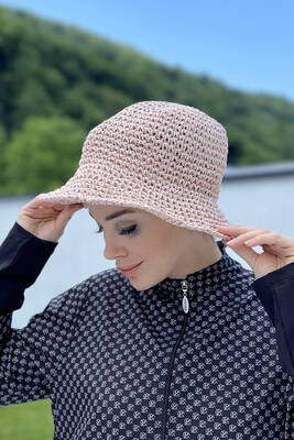 Remsa - Hand-Knitted Straw Hat RŞ-83 Powder Pink (1) Remsa - Hand-Knitted Straw Hat RŞ-83 Powder Pink (1)