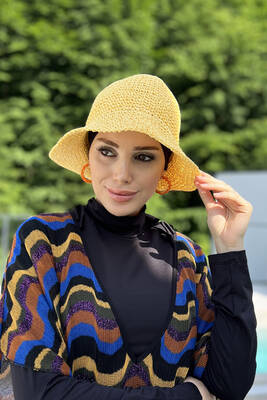 Remsa - Hand-Knitted Straw Hat RŞ-83 Yellow Remsa - Hand-Knitted Straw Hat RŞ-83 Yellow