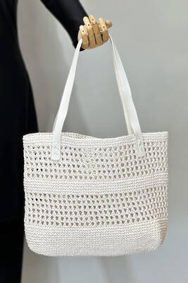 Remsa - Hand-Woven Rattan Beach Tote Bag Ecru (1)