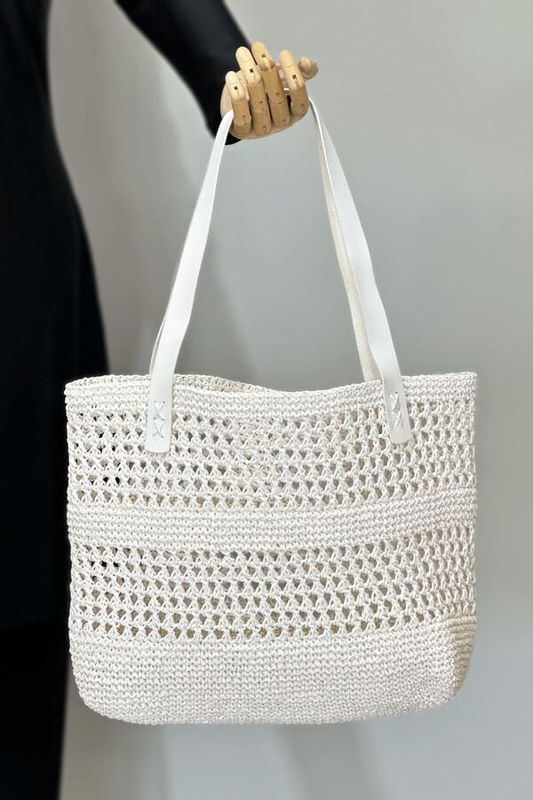 Hand-Woven Rattan Beach Tote Bag Ecru - Thumbnail