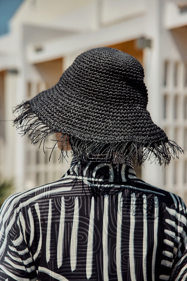 Embroidered Tassel Detailing Hand-Woven Straw Hat - Thumbnail