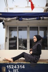 Haşema - Remsa Swimwear Burkini Nehar Fully Covered Hijab Swimsuit with Gilet N-6083 Pipe Legs Black
