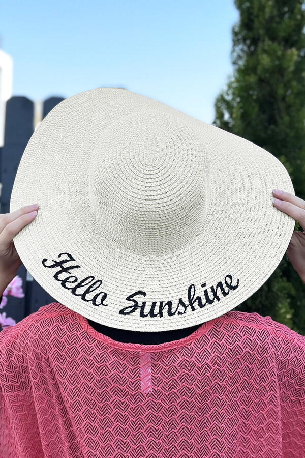 Hello Sunshine Yazılı Hasır Şapka Ekru Rş-22