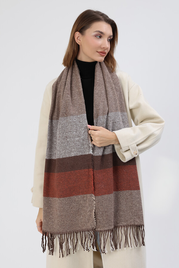 Remsa - Herringbone Pattern Shoulder Shawl Scarf 60x190 cm 3807 Camel (1)