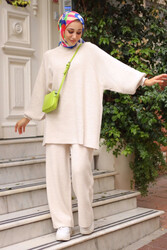 Lale Butik - Hijab Knitwear Suit with Trousers 14101 Ecru