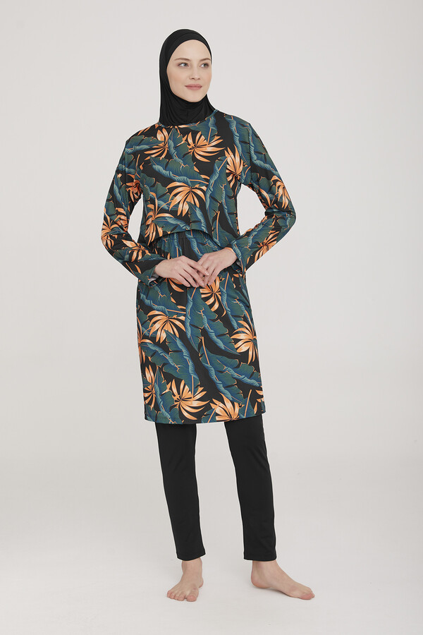 Hijab Swimsuit 2 way wearable Elenora 1 8008 Black Remsa Swimsuit - Thumbnail