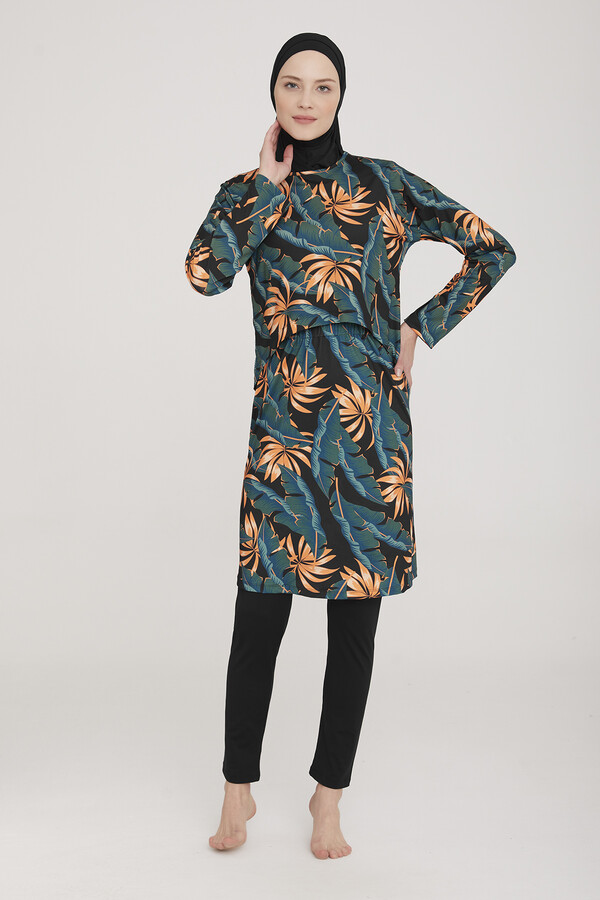 Hijab Swimsuit 2 way wearable Elenora 1 8008 Black Remsa Swimsuit - Thumbnail