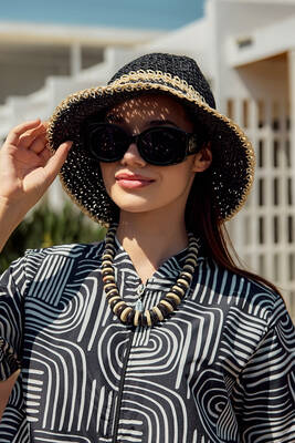 Remsa Mayo - İki Renk Şerit El Örgüsü Hasır Şapka Plaj Şapkası RŞ-102 Siyah Bej 2099 Remsa Mayo - İki Renk Şerit El Örgüsü Hasır Şapka Plaj Şapkası RŞ-102 Siyah Bej 2099