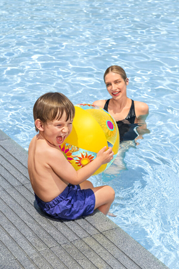 Inflatable Beach Ball Floral Print Yellow - Thumbnail