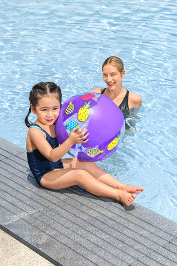 Inflatable Beach Ball in Pink, Blue, Red, and White - Thumbnail