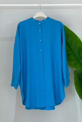 Lale Butik - İpek Pamuk Tunik Gömlek 4008 Mavi