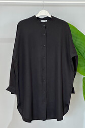 Lale Butik - İpek Pamuk Tunik Gömlek 4008 Siyah