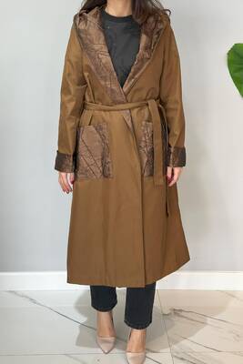 Remsa - Jakarlı Kapüşonlu Kap Ceket 17815 Taba