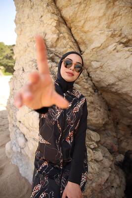 Remsa Mayo - Fermuarlı Paraşüt Tam Kapalı Tesettür Mayo Deniz Mayosu Çiğdem Leopar