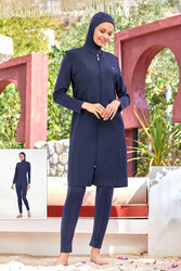Adasea - Jumpsuit Vest Fully Covered Hijab Swimsuit Mayte 2185 Dark Navy Blue