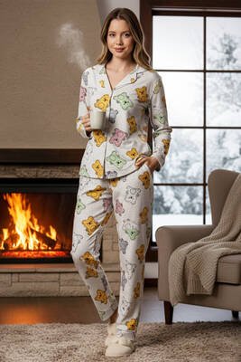Remsa - Kadın Ayıcık Desenli Suprem Pijama Takımı 0373 Bej01 (1)