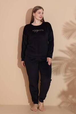 Remsa - Kadın Battal Kadife Baskılı 2'li Takım 25390 Siyah (1)