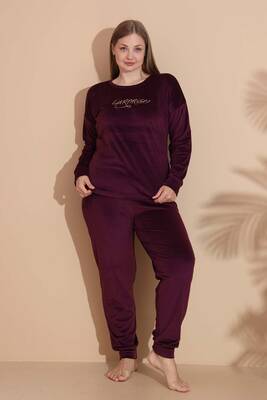 Remsa - Kadın Battal Kadife Baskılı 2'li Takım 25394 Bordo01 Remsa - Kadın Battal Kadife Baskılı 2'li Takım 25394 Bordo01