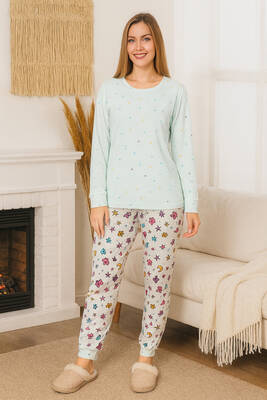 Remsa - Kadın Benek Desen Comfort Pijama Takımı 0483 Mint01
