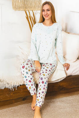 Remsa - Kadın Benek Desen Comfort Pijama Takımı 0483 Mint01 (1)