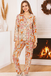 Remsa - Kadın Çiçek Desen Yumuşak Doku Marla Pijama Takımı 0485 Pudra