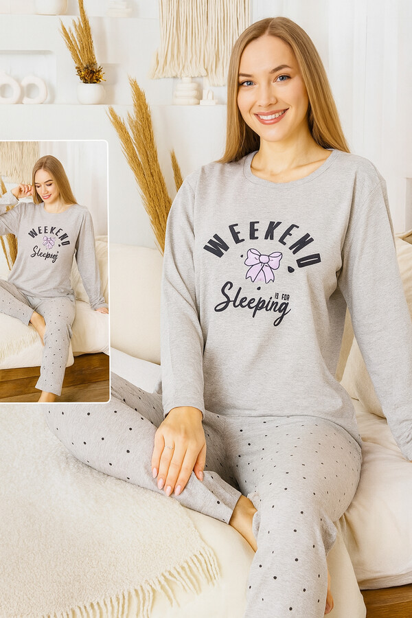 Suprem Pyjama Set with Ribbon Detail, Code 0463, Hazel - Thumbnail
