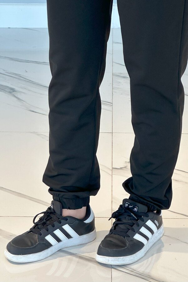 Kadın Dalgıç Kumaş Paçası Lastikli Pantolon Görünümlü Eşofman Altı 2136 Siyah - Thumbnail