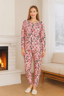 Remsa - Kadın Desenli Comfort Pijama Takımı 0498 Nar Çiçeği