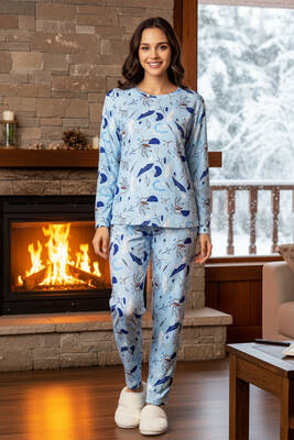 Remsa - Kadın Desenli Comfort Pijama Takımı 0511 Mavi (1)