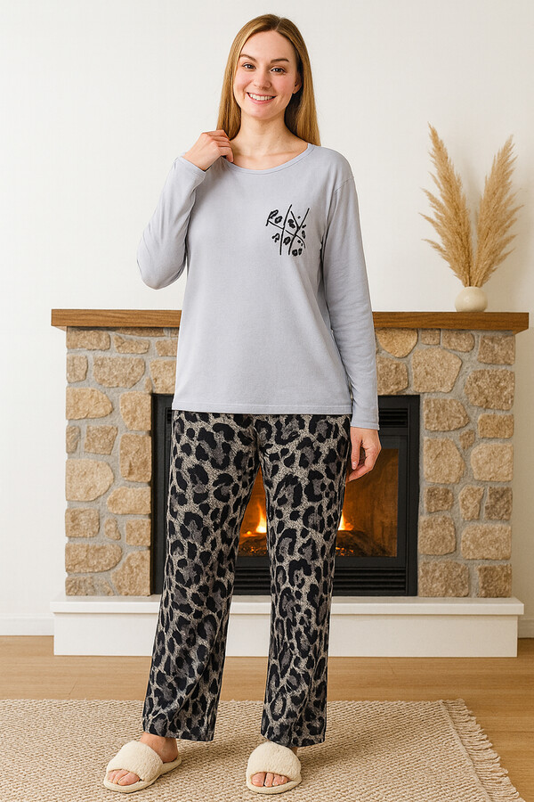 Kadın Desenli Saphire Pijama Takımı 0475 Gri01 - Thumbnail