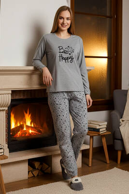 Remsa - Kadın Desenli Suprem Pijama Takımı 0554 Gri11