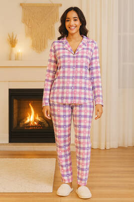 Remsa - Kadın Ekose Desen Suprem Pijama Takımı 0460 Pembe07